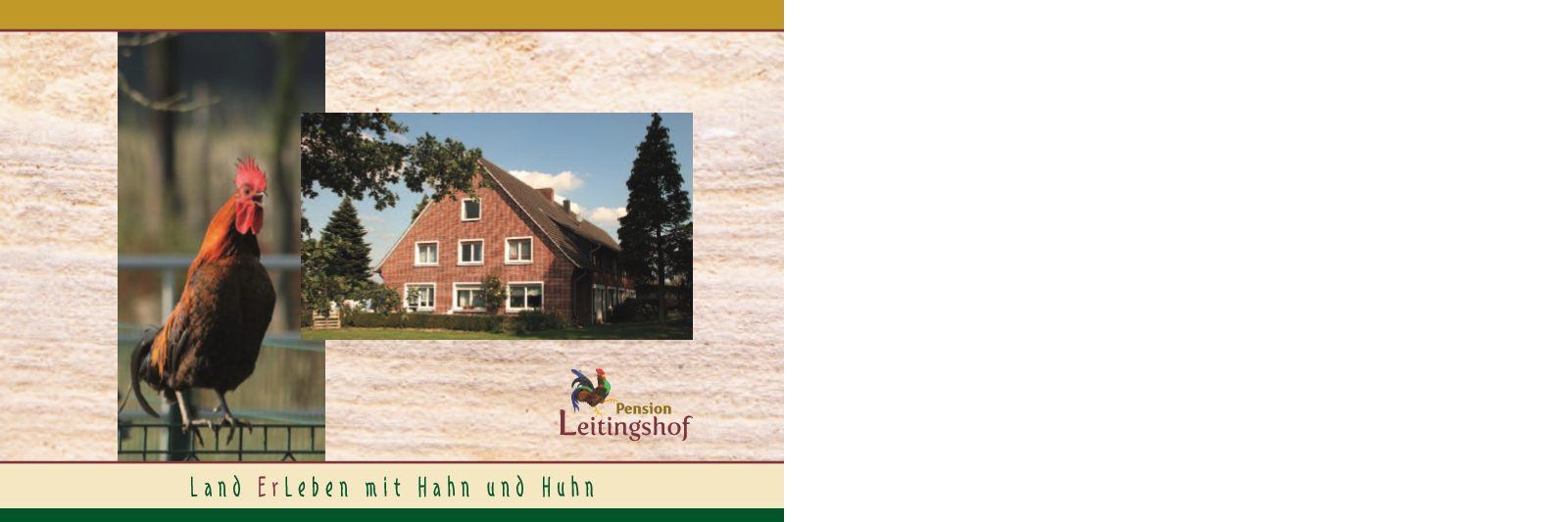 Broschüre Seite 1, Titel: Land ErLeben mit Hahn und Huhn